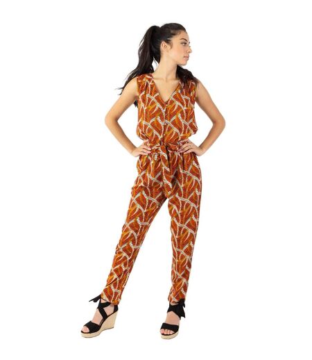 Combinaison pantalon sans manches SAMOA imprimé ethnique orange Coton Du Monde