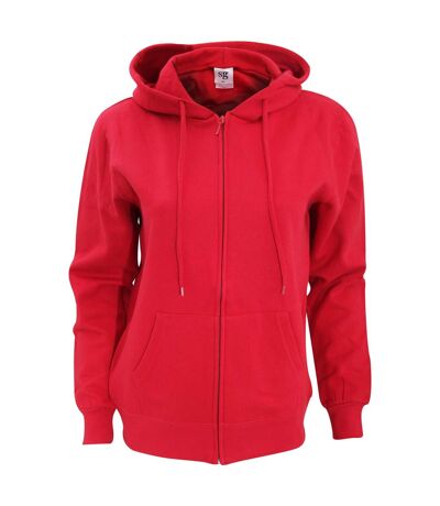 Sweatshirt Uni À Capuche Et Fermeture Zippée Femme Rouge SG