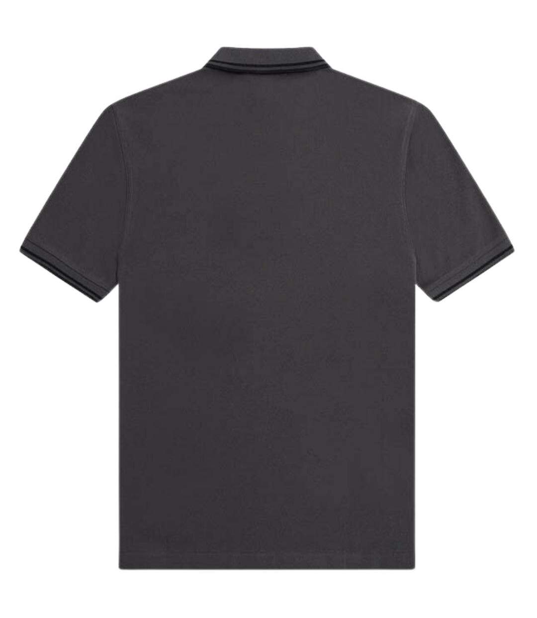 Polo Motif/style Col À Double Rayure Homme Noir Gris Fred Perry-2