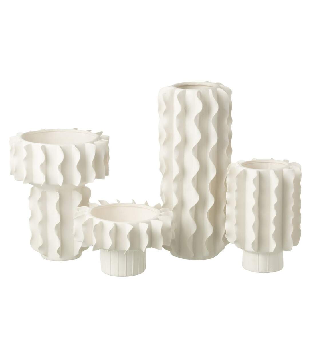Vase Cylindrique en Céramique Helix 44cm Blanc-2
