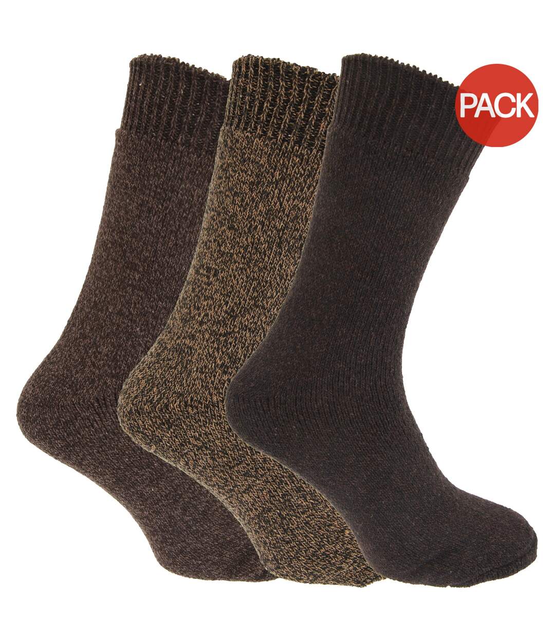 Lot de 3 Chaussettes thermiques homme nuances de marron Universal Textiles-1