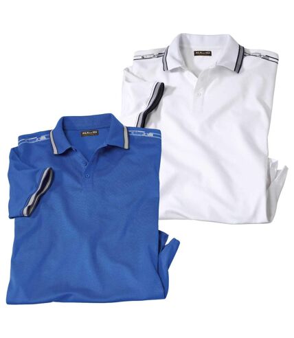 Pack of 2 Men's Beach Polo Shirts - White Blue