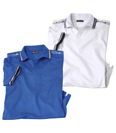 Pack of 2 Men's Beach Polo Shirts - White Blue