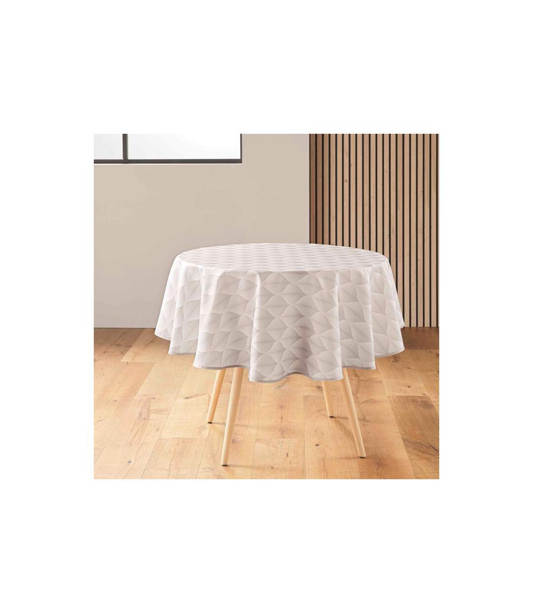 Nappe Ronde Antitache Imprimé Kalini 180cm Naturel-1
