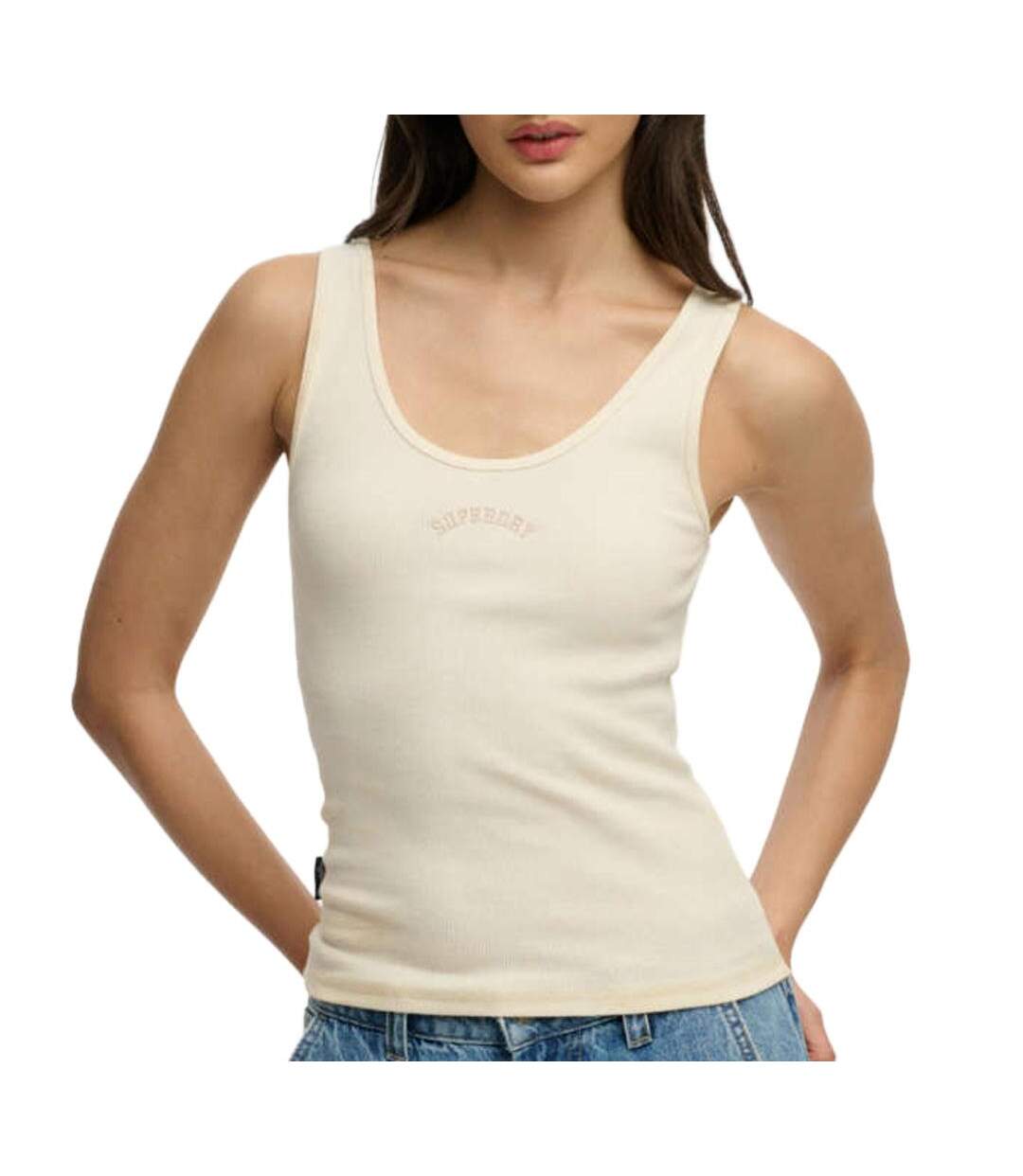 Débardeur beige femme superdry logo scoop-1