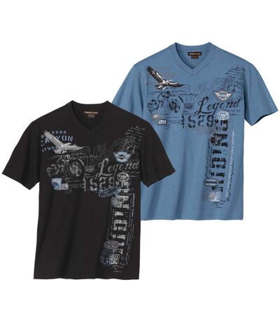 Pack of 2 Men's Printed T-Shirts - Black Blue