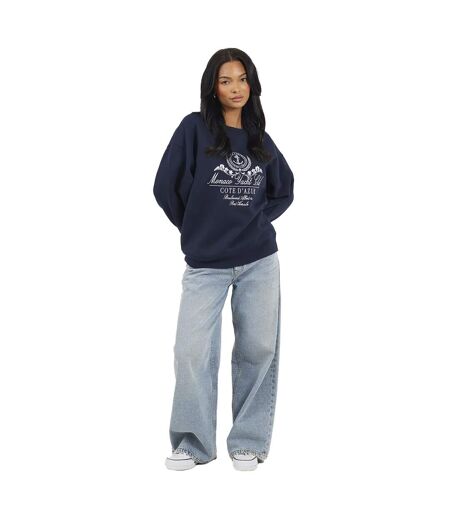 Sweat Motif/style Brodé Monaco Femme Bleu Marine Blanc Brave Soul