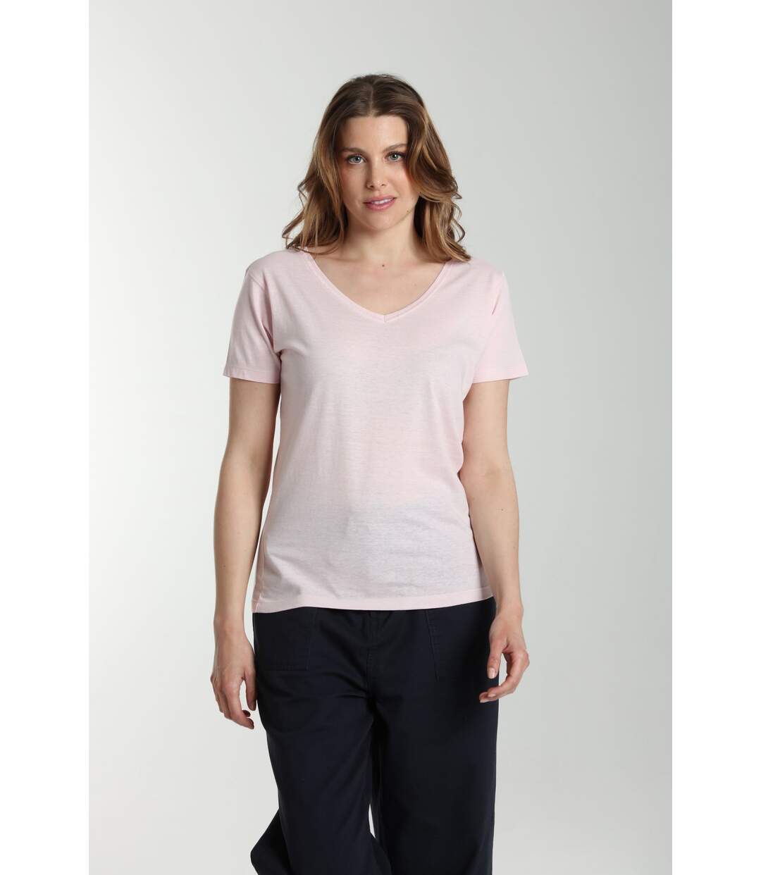 Tee shirt col v manches courtes femme Maddy Pot Pourri(Rose) | Gerard Pasquier-1