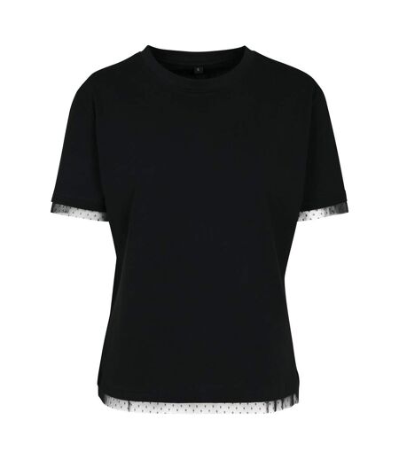 Build Your Brand Womens/Ladies Lace Decoration T-Shirt (Black)