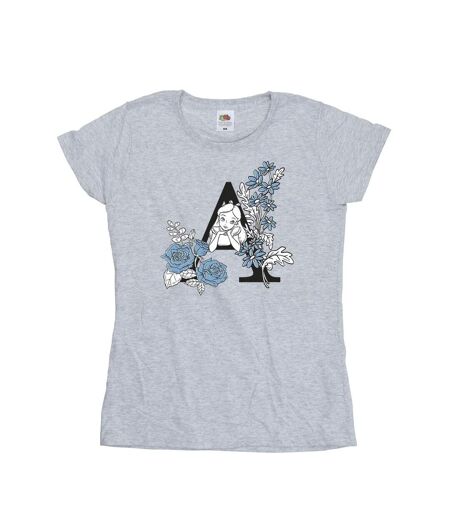 Disney Femme/Les femmes Alice In Wonderland Lettre A - T-shirt en coton (Gris sportif) - UTBI7119
