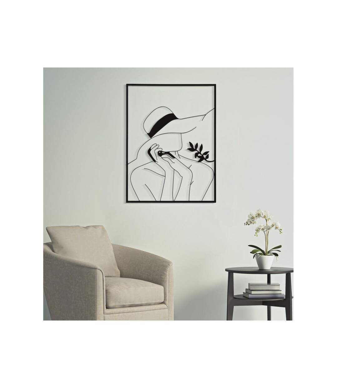 Déco Murale Encadrée en Métal Chapeau 80cm Noir-5