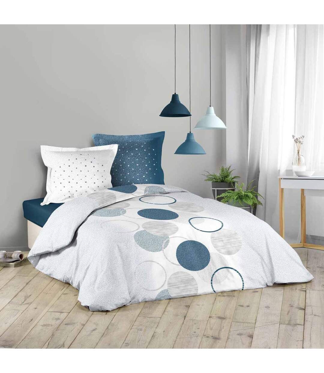Parure de Lit 3 Pièces Voie Lactée 260x240cm Bleu-1