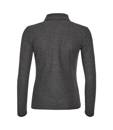 SOLS Womens/Ladies Podium Long Sleeve Pique Cotton Polo Shirt (Charcoal Marl) - UTPC330