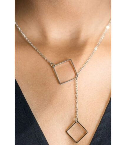 Two Square Drop Lariat Y Shape Interlock Rectangle Bar Lariat Drop Necklace