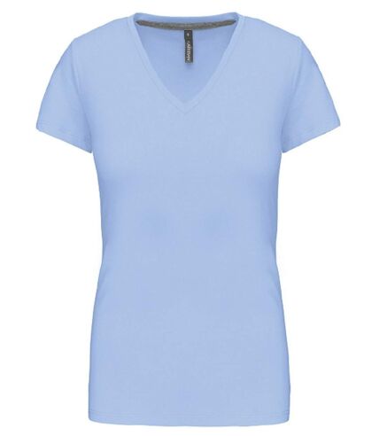 T-shirt manches courtes col V - K381 - bleu ciel - femme