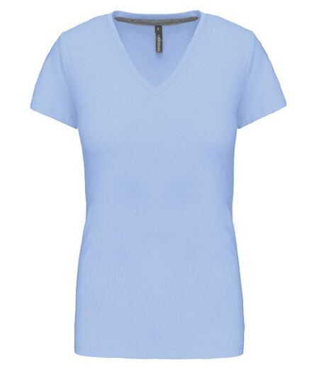 T-shirt manches courtes col V - K381 - bleu ciel - femme