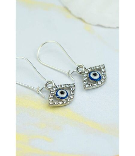 Long Silver Evil Eye Huggie Dainty Zircon Devil Eye Charm Latch Back Earrings