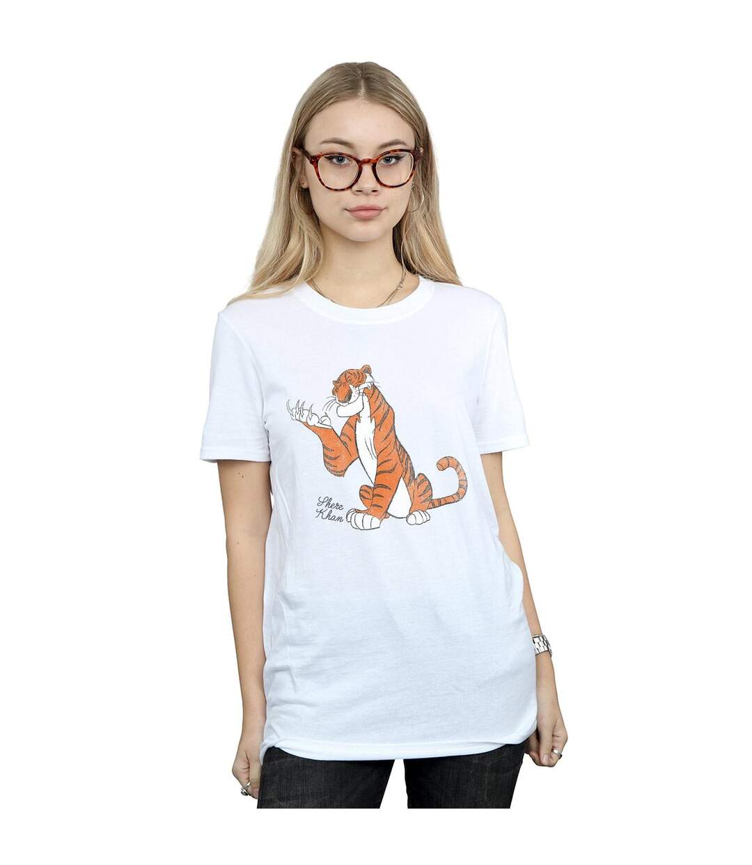 Disney Womens/Ladies The Jungle Book Classic Shere Khan Cotton Boyfriend T-Shirt (Blanc) - UTBI28352-2