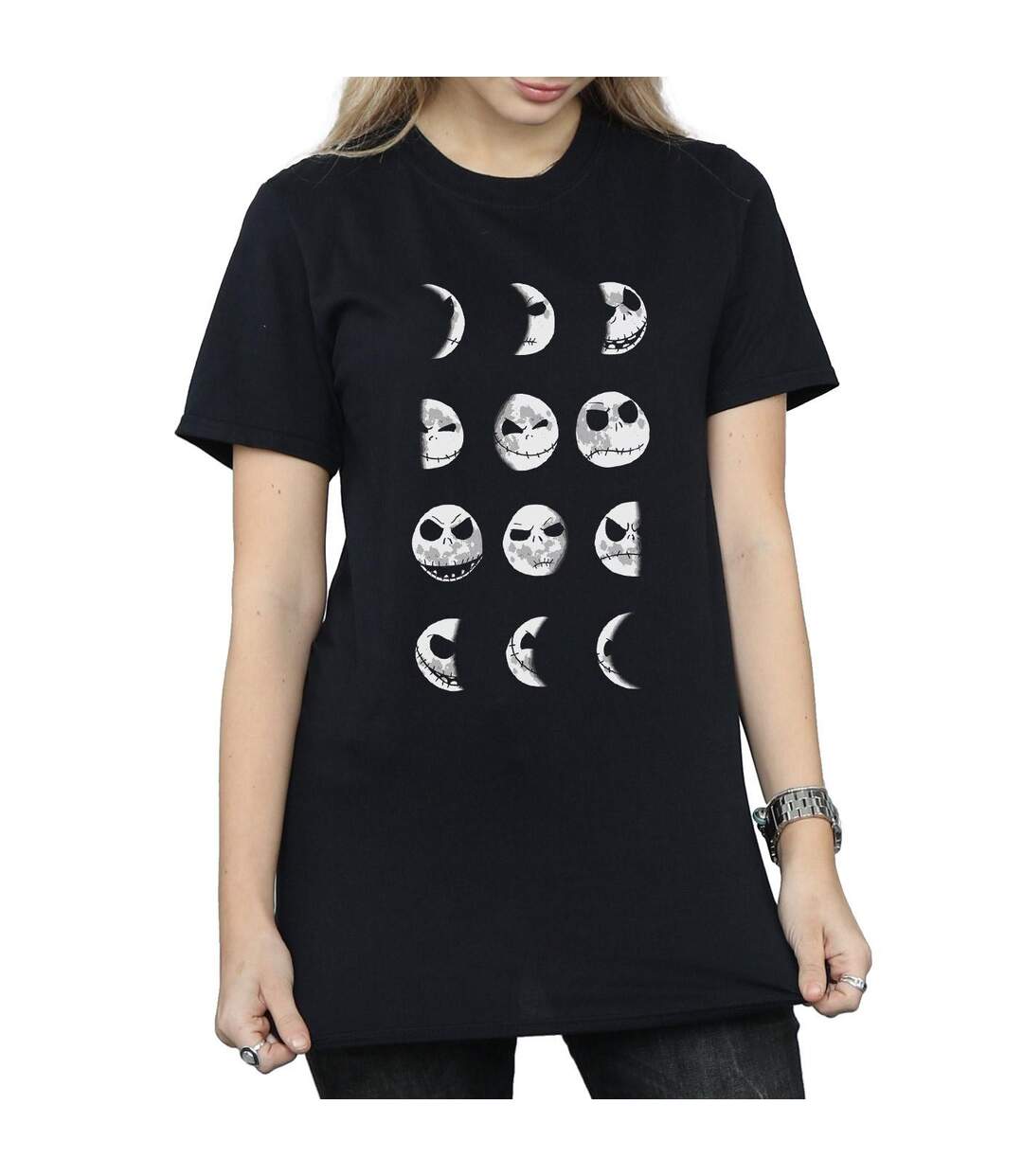 Disney Womens/Ladies Nightmare Before Christmas Jack Moon Cotton Boyfriend T-Shirt (Noir) - UTBI41479-3