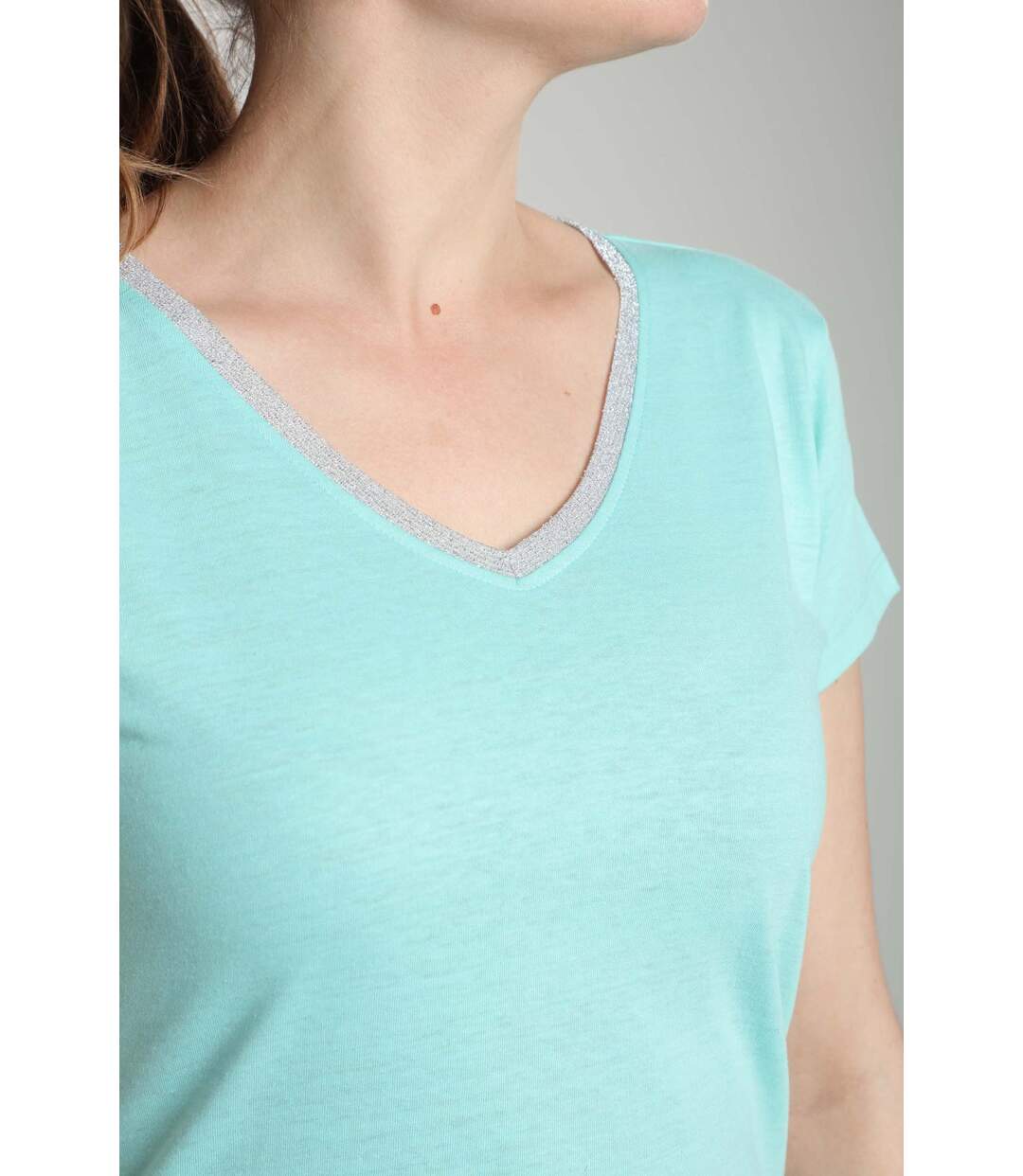 Tee Shirt Col V Lurex Manches Courtes Femme Tee Sun Carage() | Gerard Pasquier Avec Col-v | Gerard P-4