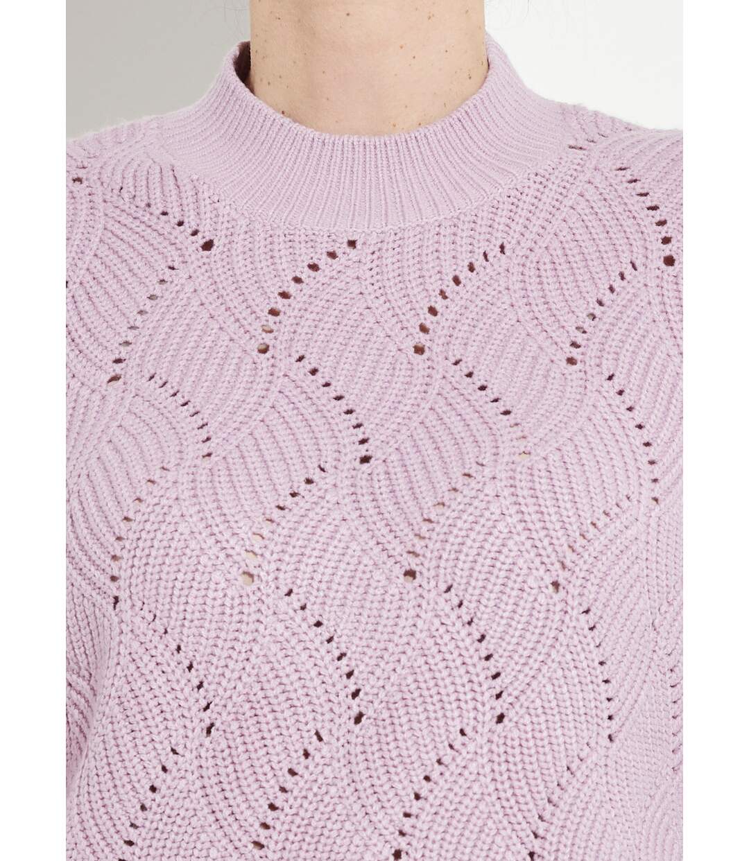 Pull chaud col montant maille ajourée épaisse-4