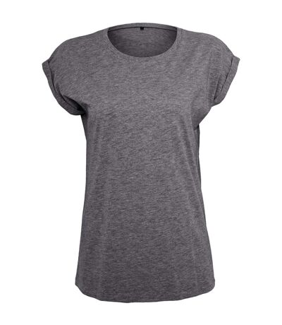 Womens/ladies Extended Shoulder T-shirt Charcoal Build Your Brand