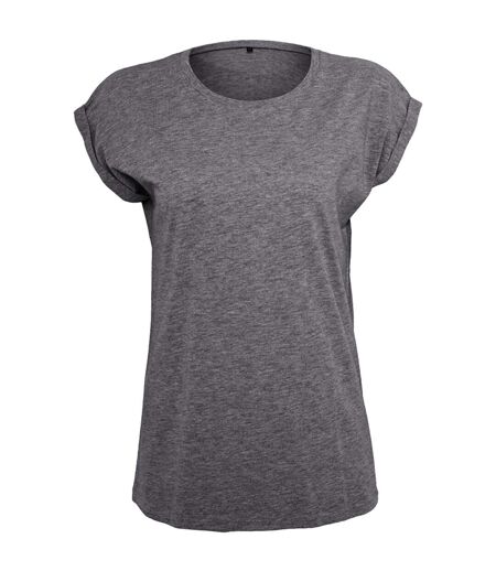 Womens/ladies Extended Shoulder T-shirt Charcoal Build Your Brand