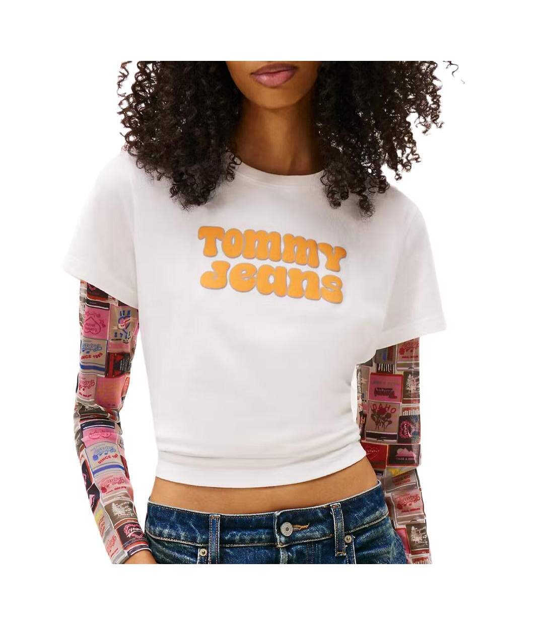 T-shirt blanc/jaune femme tommy hilfiger tjw reg essential-1