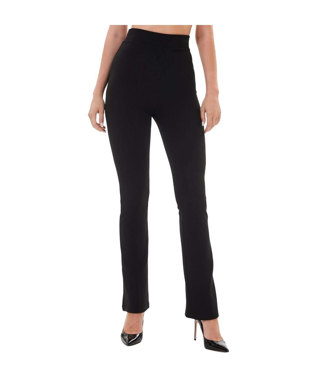 Womens/ladies Aleyna Ribbed Flared Leggings Black Lookus-1