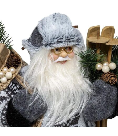 Père Noël Déco Traditionnel Ski 29cm Gris