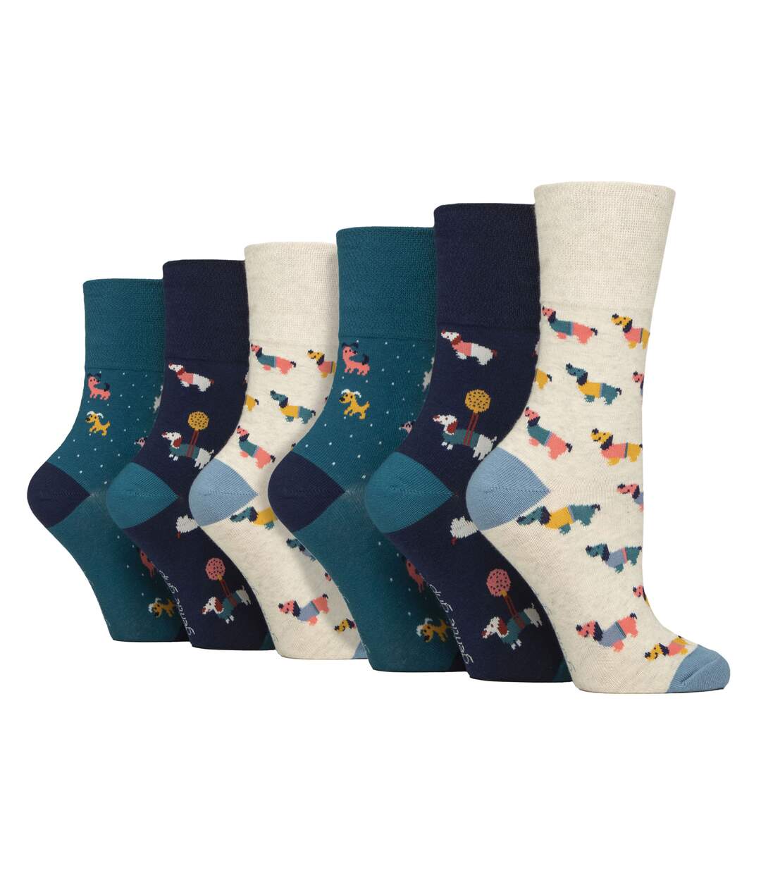 6 Pairs Ladies  NON ELASTIC Cotton Rich Wildlife Dogs Cats Patterned Socks-1