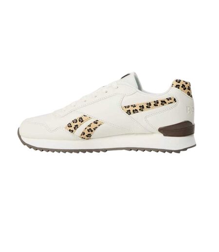 Womens/ladies Royal Glide Leather Trim Ripple Clip Trainers Chalk Leopard Reebok
