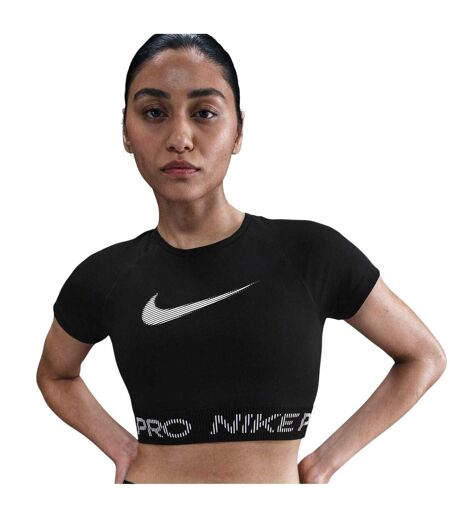 Womens/ladies Dri-fit Cropped Sports Top Black White Nike
