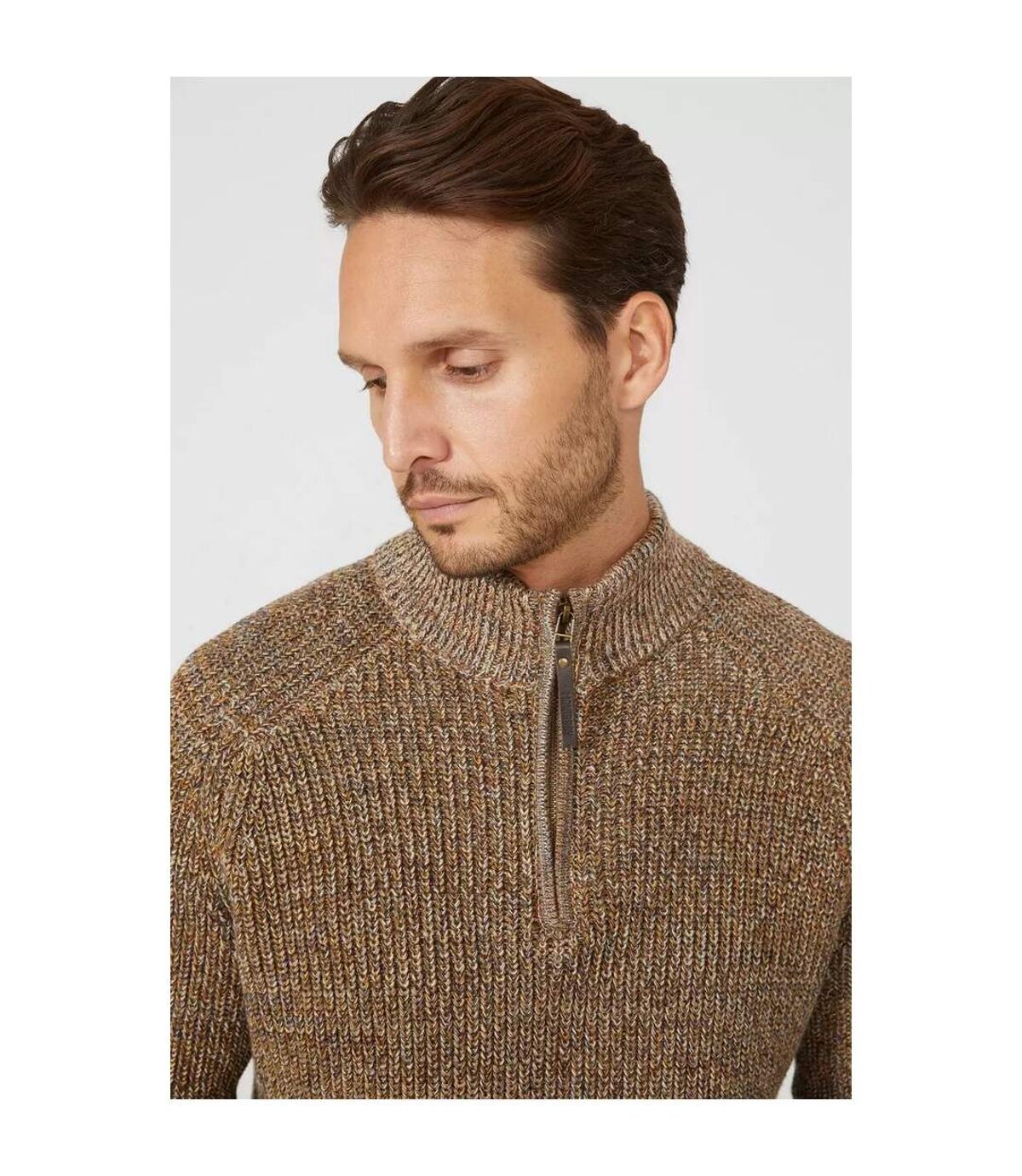 Mantaray Mens Twist Half Zip Sweater (Tan)