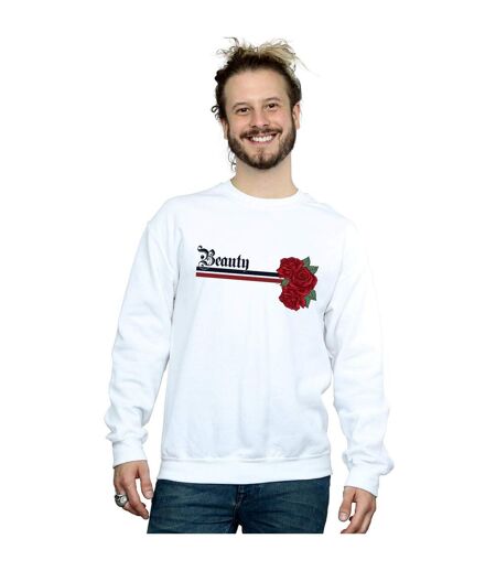 Disney Princess Mens Beauty And The Beast Belle Stripes And Roses Sweatshirt (White)