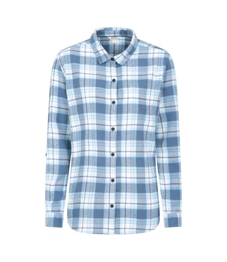 Womens/ladies Balsam Brushed Flannel Longline Shirt Blue Mountain Warehouse