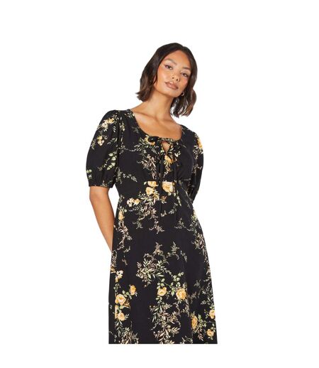 Womens/ladies floral double tie front midi dress black Dorothy Perkins