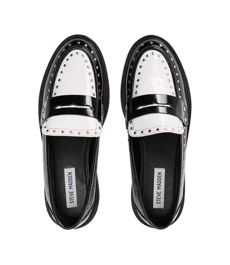 Womens/ladies Studded Formal Block Heel Penny Loafers Coco Black Steve Madden