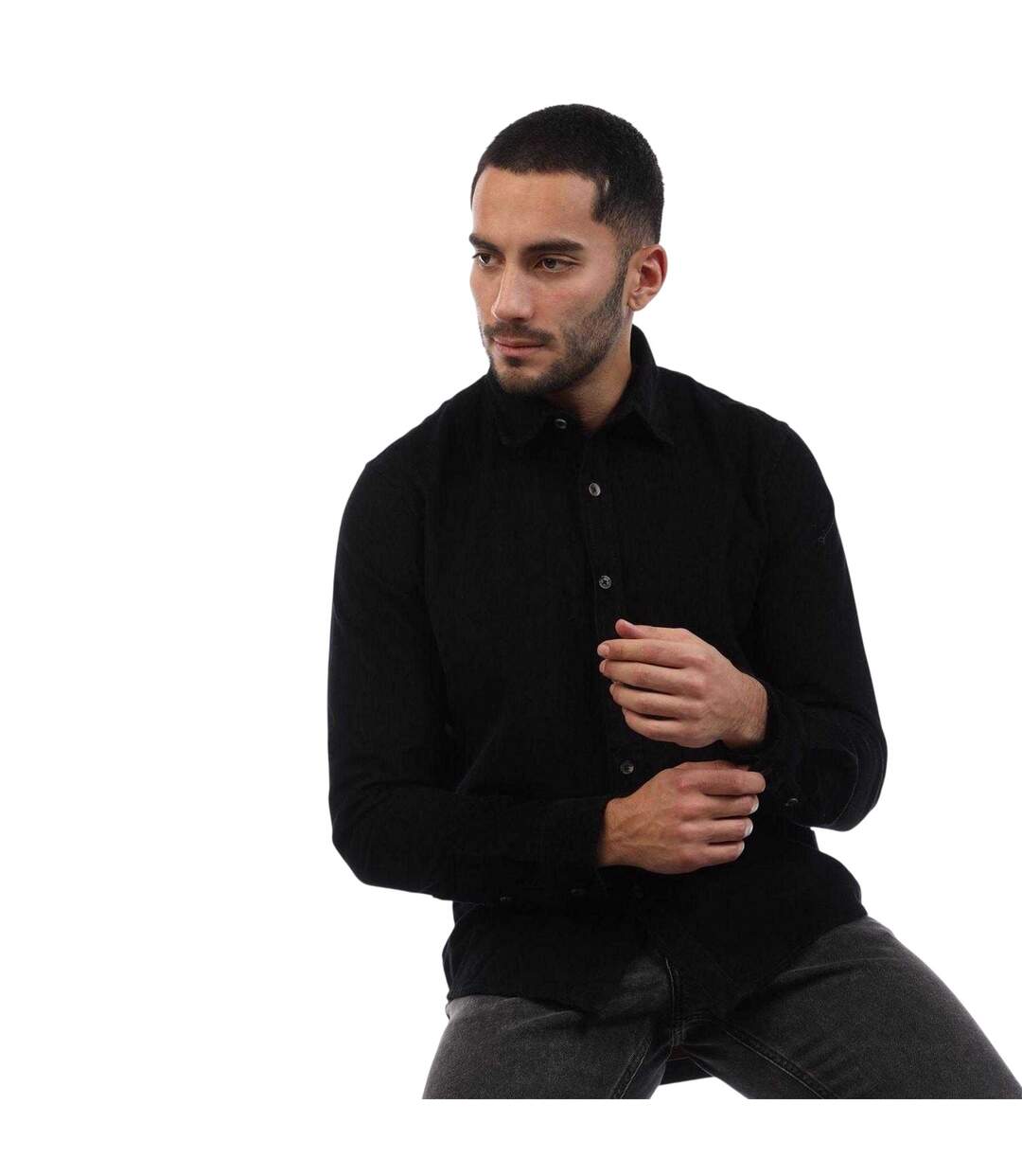 Mens Feekes Cotton Regular Shirt Black Peter Werth-3
