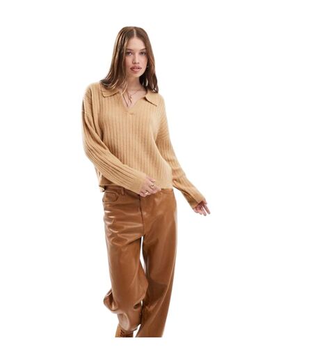 Womens/ladies Ribbed Polo Neck Jumper Biscuit Brave Soul
