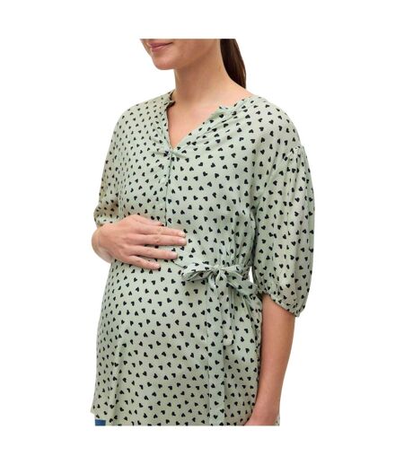 Blouse Manches Bouffantes Motif/style Cœurs Femme Vert De Gris Mamalicious