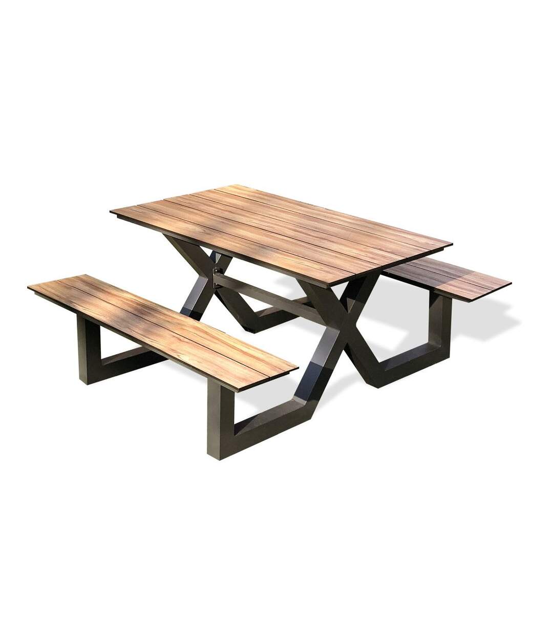 Table de Jardin & 2 Bancs Vancouver 150cm Gris Anthracite-2