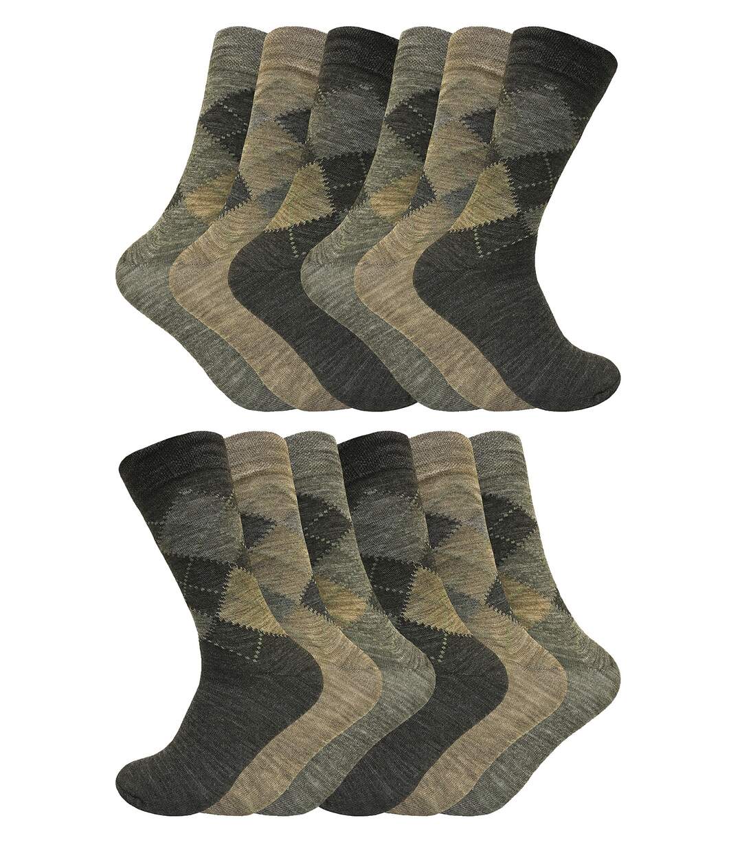 12 Pair Multipack Mens Lambswool Socks | Sock Snob | Thin and Soft Honeycomb Top Argyle Patterned Socks-1