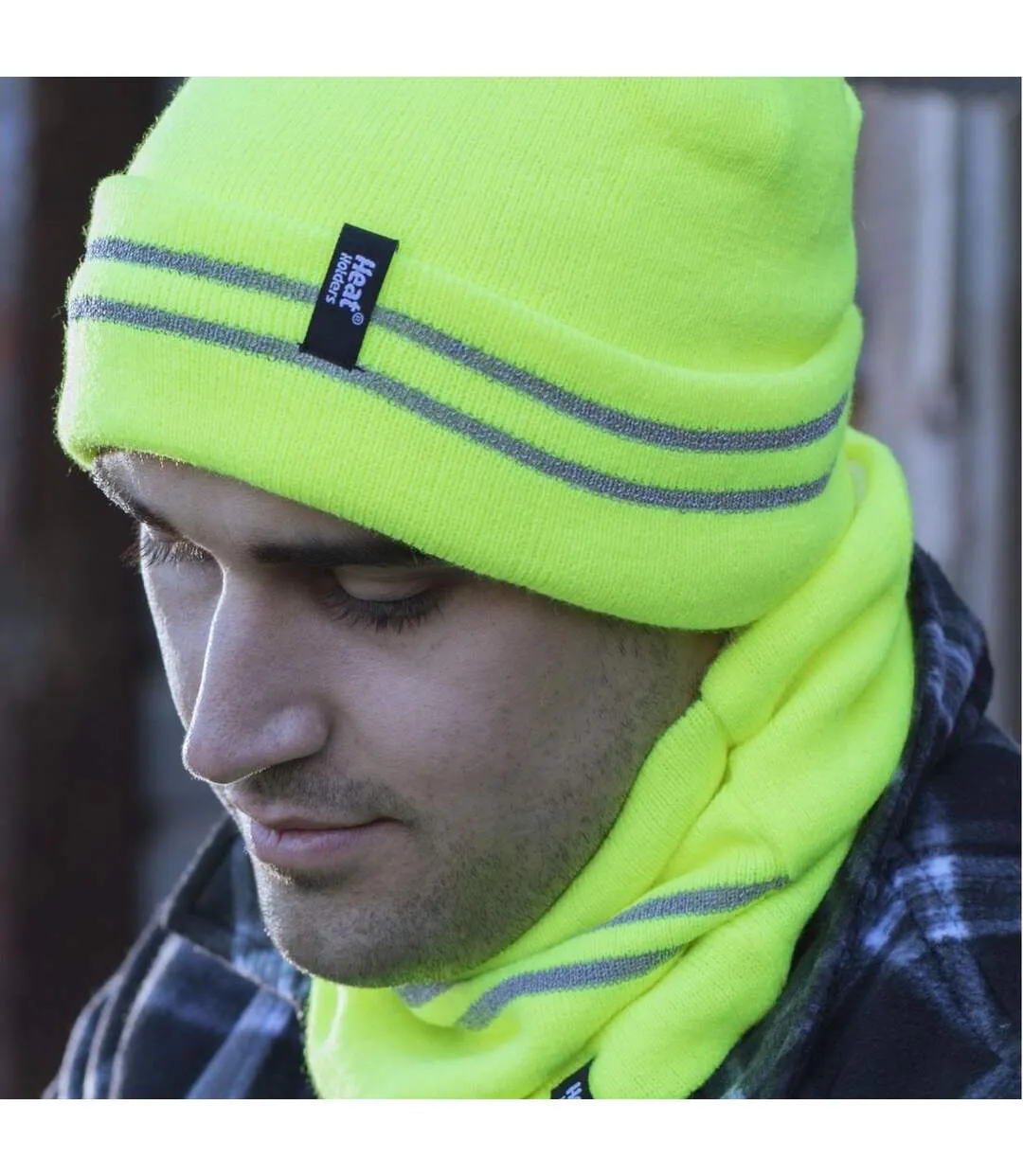 Heat Holders - 1 Ensemble Homme Bonnet Gant Cache Cou Haute Visibilité Hiver-5