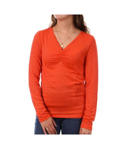 T-shirt Orange à rayures Femme Pieces Tamara - L