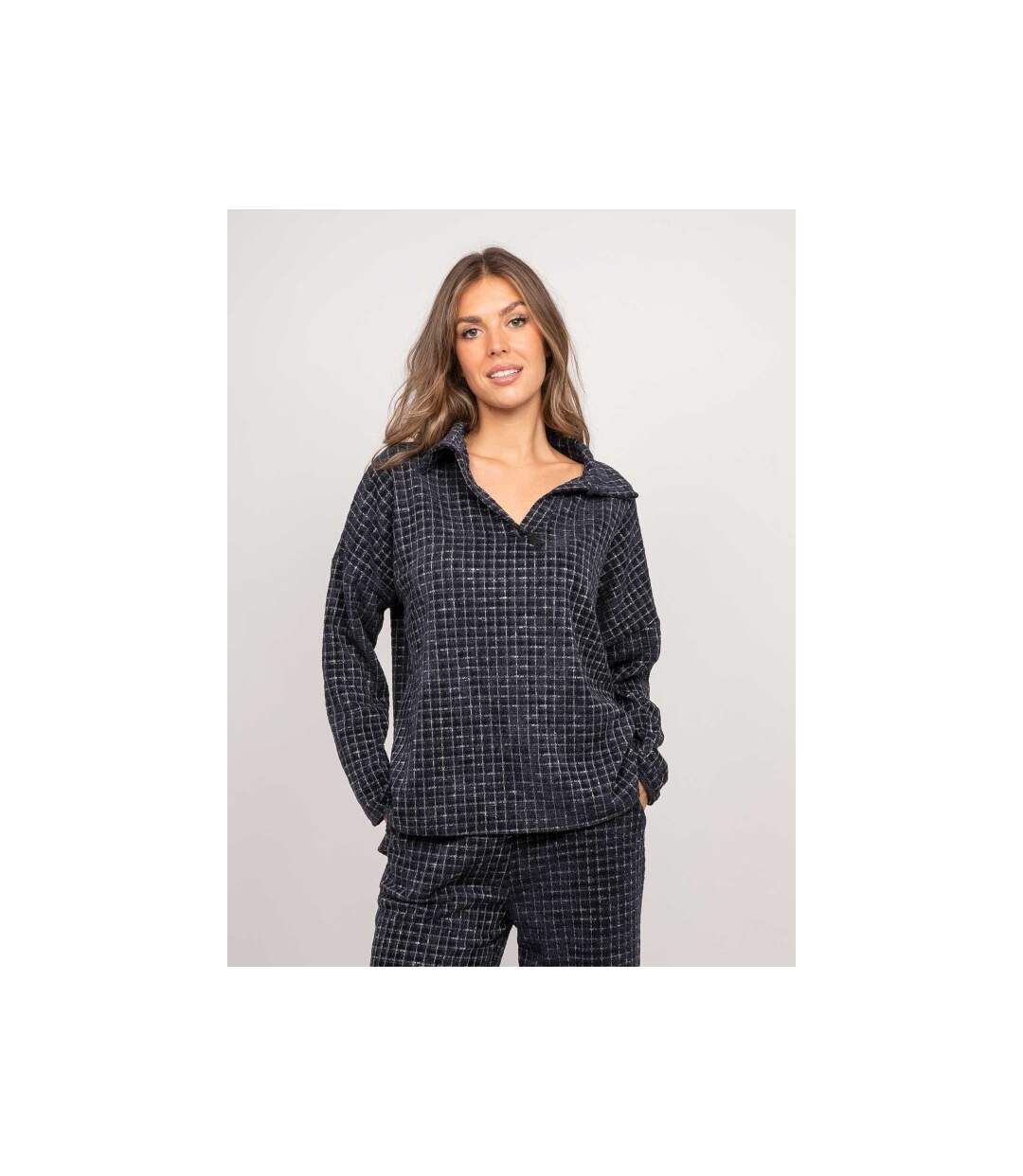 Haut à carreaux col chemise FARKANE - Dona X Lisa-1