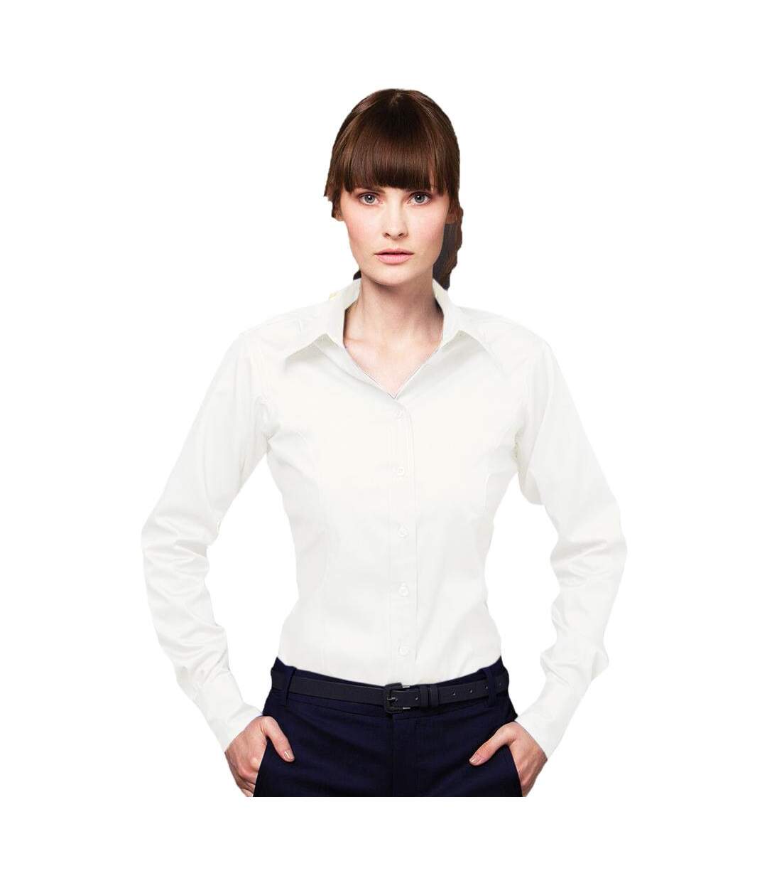 Chemise Oxford À Manches Longues Pour Dames Blanc Kustom Kit-1