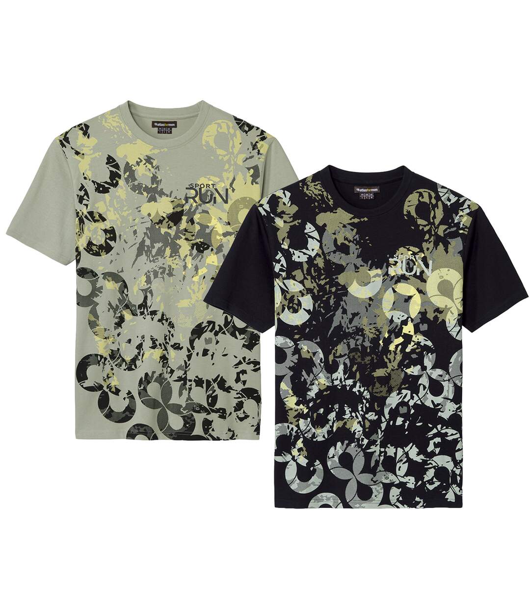 Pack of 2 Men's Printed T-Shirts - Khaki Black-1