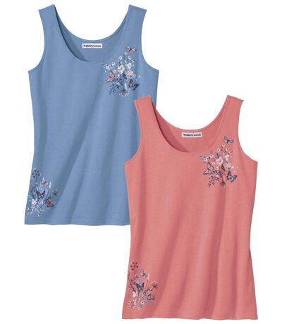 Women's Pack of 2 Tank Tops - Sky Blue Coral