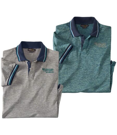 Pack of 2 Men's Sporty Polo Shirts - Grey Green 